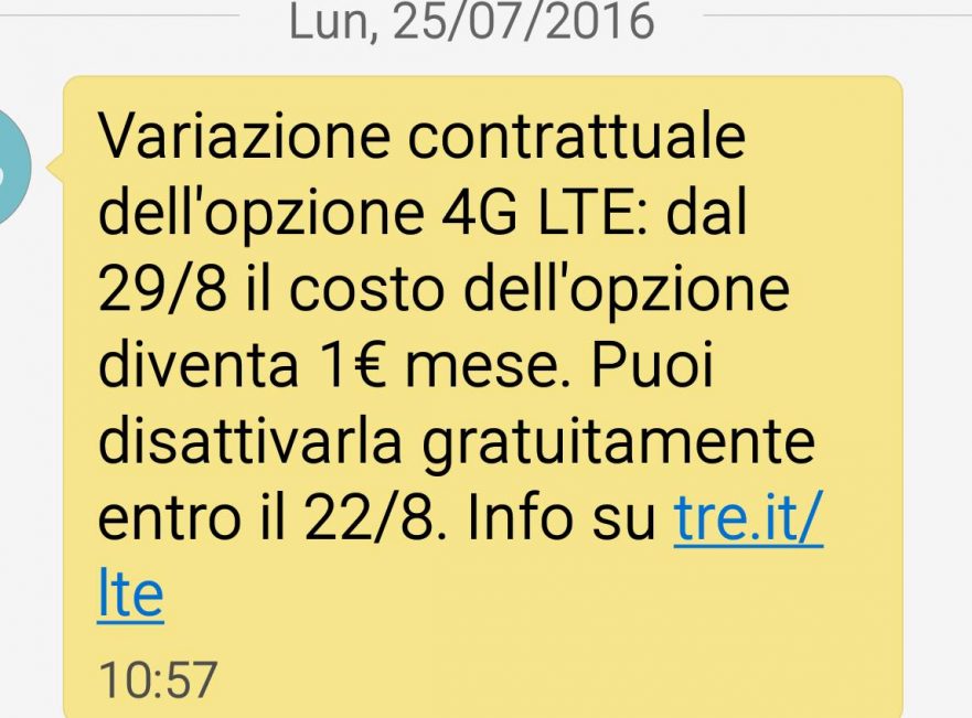 Variazione contrattuale Opzione LTE 3