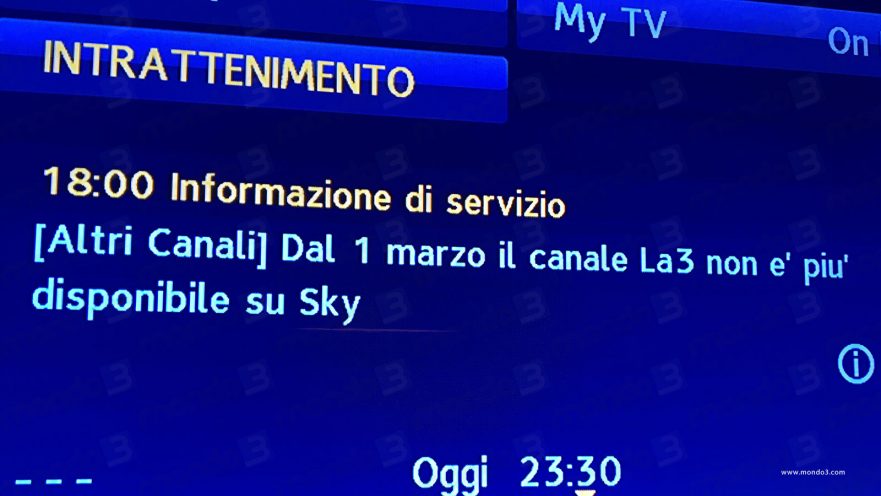 La3 esce da Sky, chiuso canale 163 (marzo 2017)