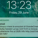 Grande Cinema 3 (card GOLD): la proroga al 30 settembre 2018 (SMS)