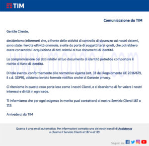 Data Breach TIM 3 Settembre 2021